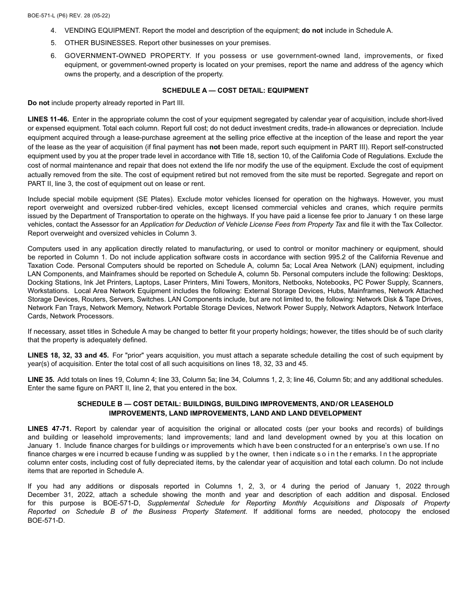 Form BOE-571-L Business Property Statement - County of San Mateo, California, Page 7