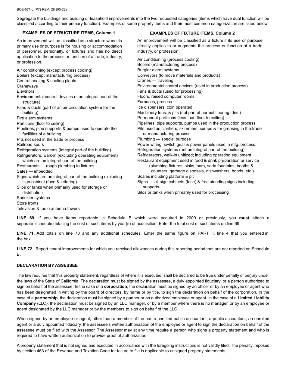 Form BOE-571-L Business Property Statement - County of San Mateo, California, Page 8