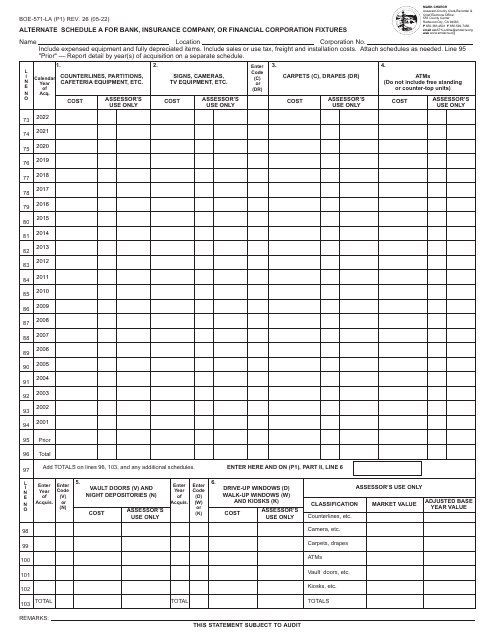 Form BOE-571-LA Schedule A 2022 Printable Pdf