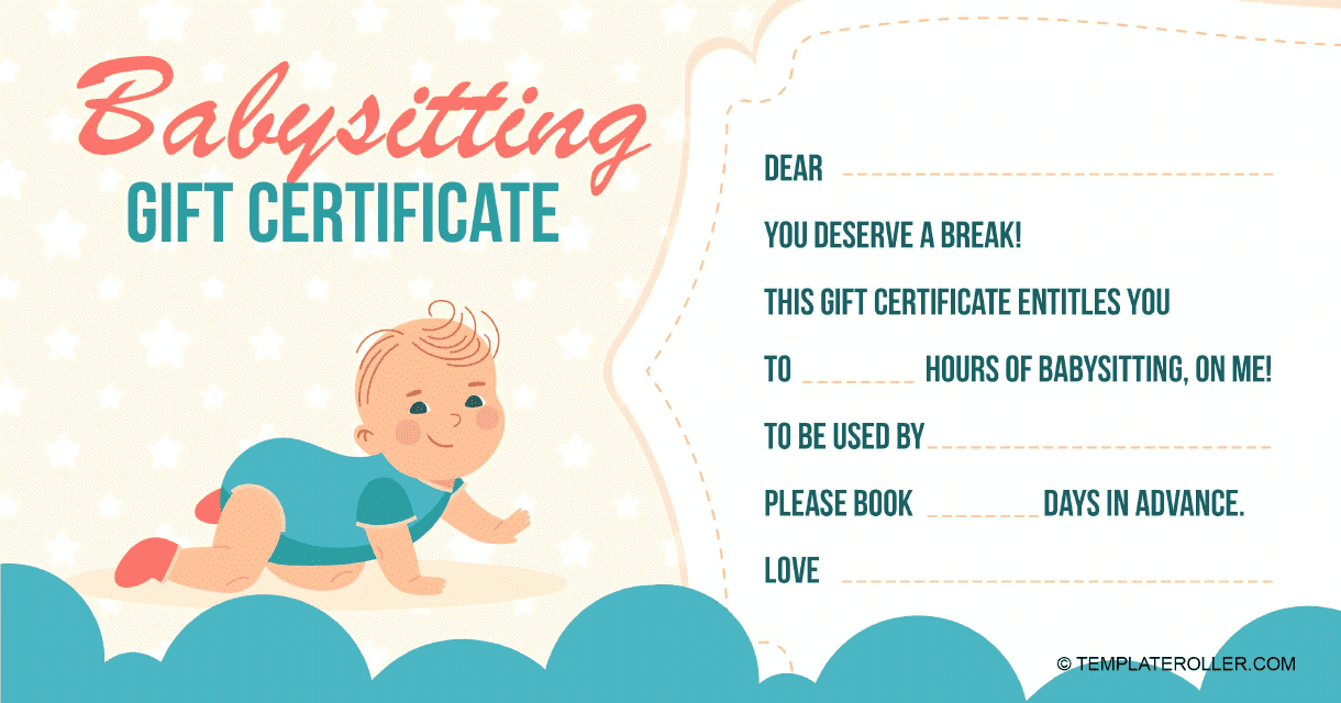 Babysitting Gift Certificate Template - Baby