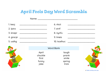 Document preview: April Fools Day Word Scramble - Clowns