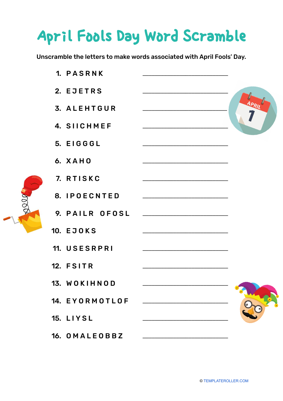 April Fools Day Word Scramble With Answers Download Printable PDF 