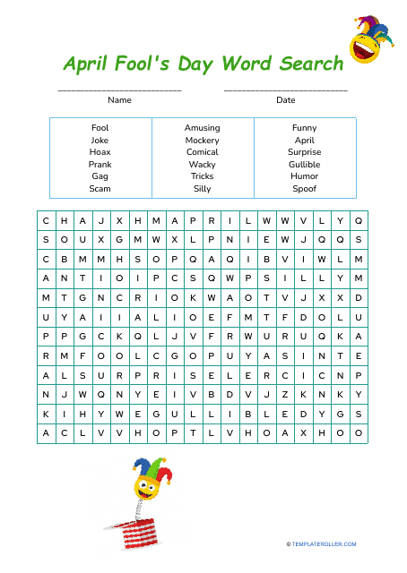 Preview image of April Fool's Day Word Search document.