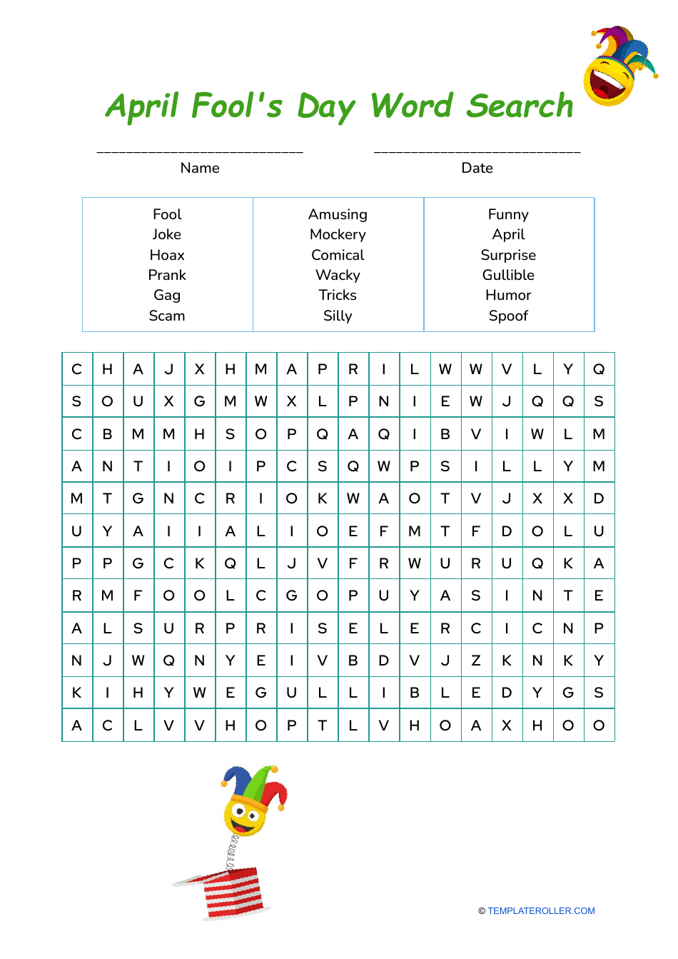 April Fool's Day Word Search Download Printable PDF | Templateroller