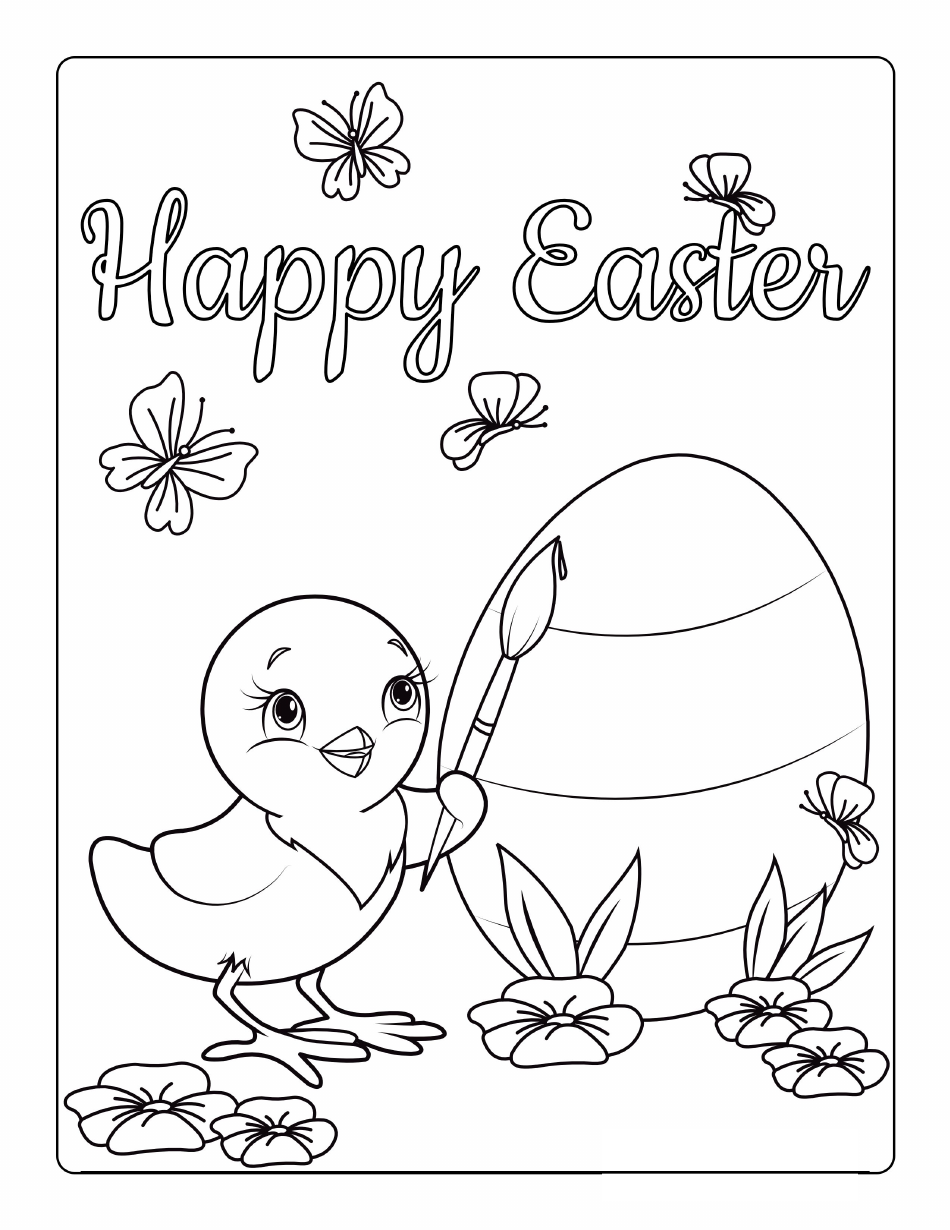 Easter coloring page with beautiful butterflies