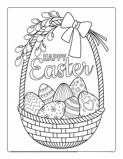 Easter Coloring Page - Basket With Eggs