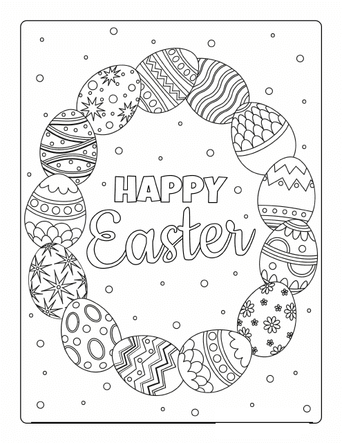 Cute Easter coloring page with a variety of different colored eggs
