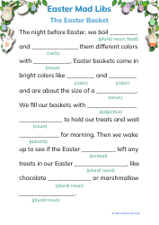 Document preview: Easter Mad Libs - the Easter Basket