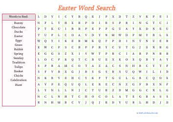 Document preview: Easter Word Search - Orange