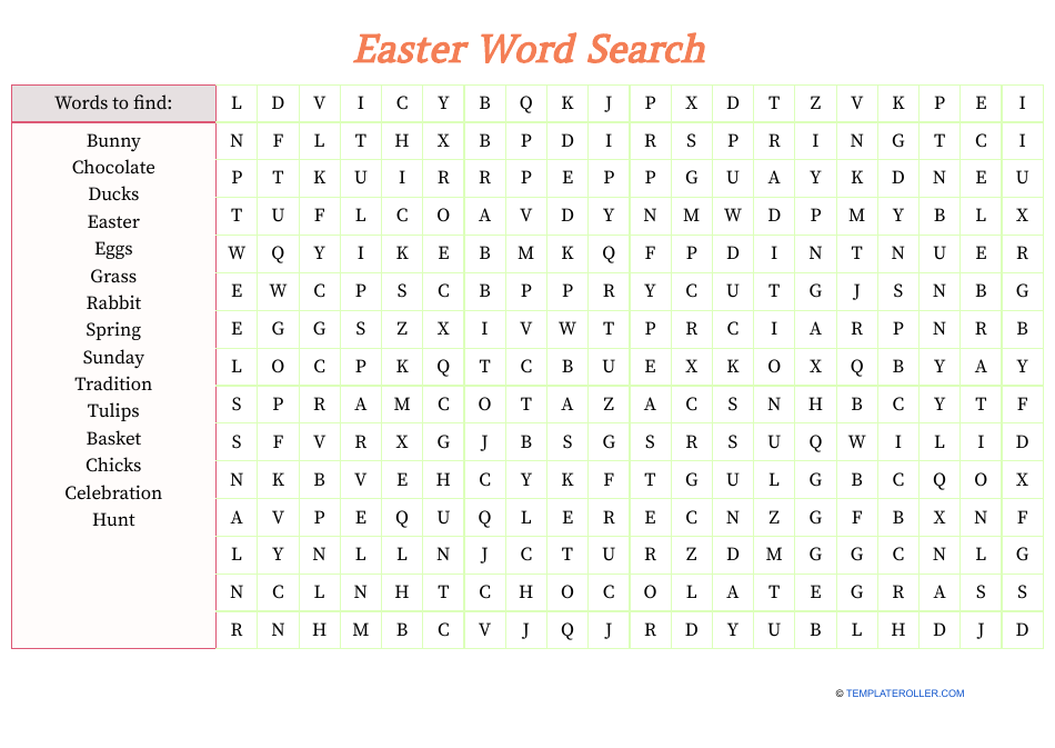 Easter Word Search - Orange Download Printable PDF | Templateroller