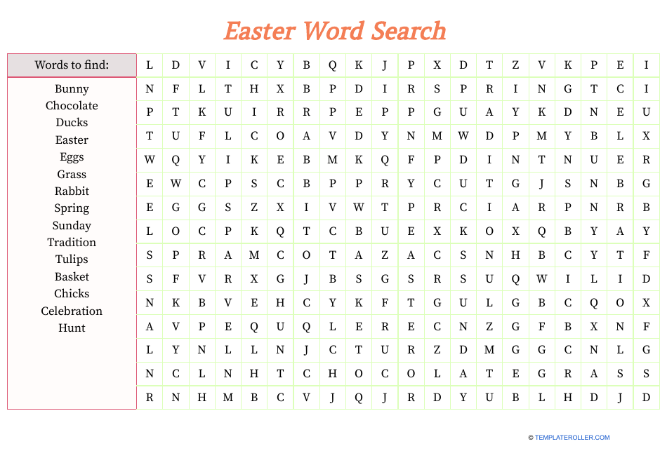 Easter Word Search - Orange Image Preview