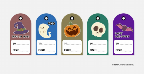 Document preview: Halloween Gift Tag Template - Five Colors