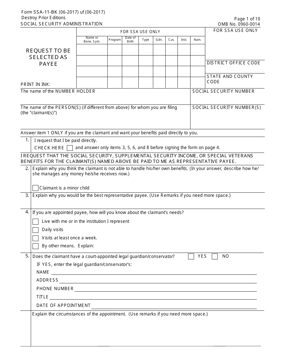 Form SSA-11-BK Download Fillable PDF or Fill Online Request to Be ...