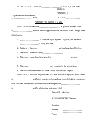 Document preview: Petition for Name Change of Minor - Arkansas