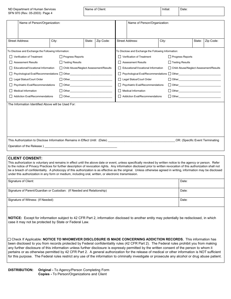Form SFN970 Multi-Agency Authorization to Disclose Information - North Dakota, Page 4
