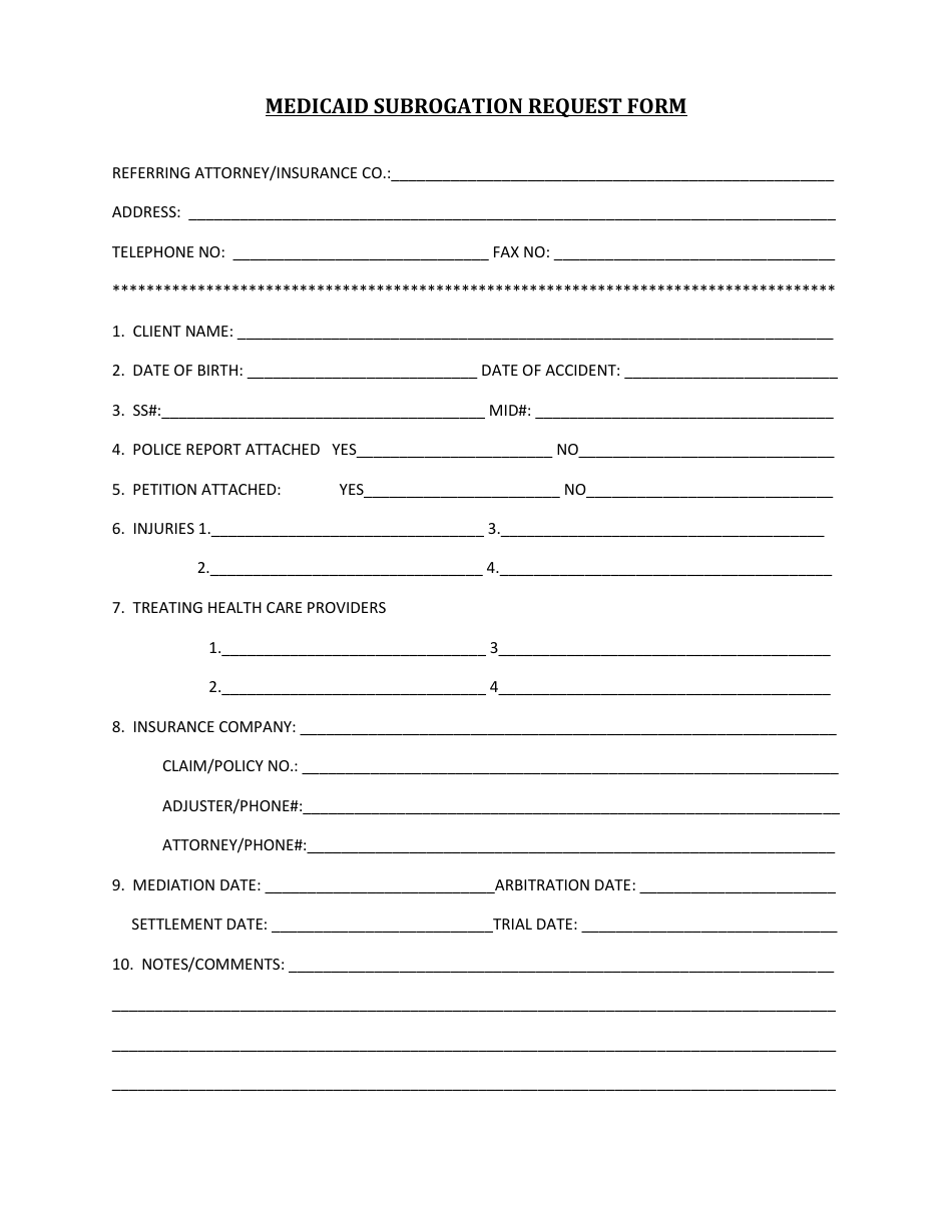 Medicaid Subrogation Request Form - Louisiana, Page 1
