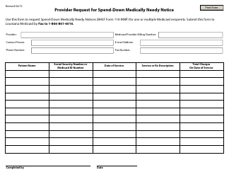 Document preview: Provider Request for Spend-Down Medically Needy Notice - Louisiana
