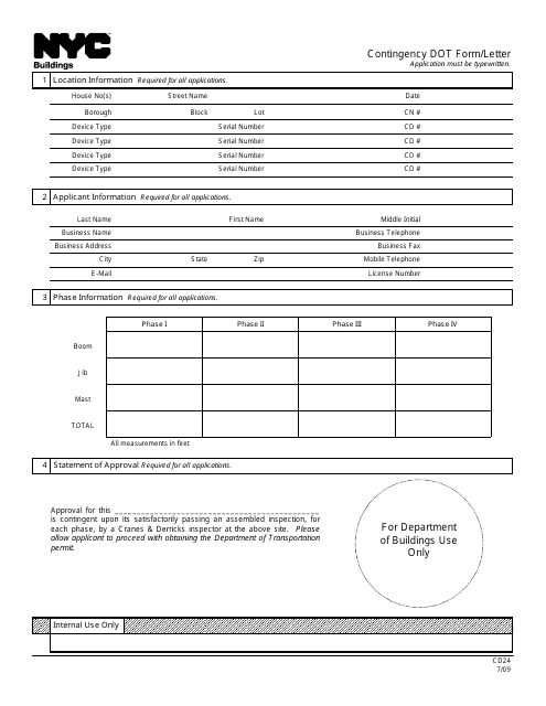 Form CD24 Contingency Dot Form/Letter - New York City