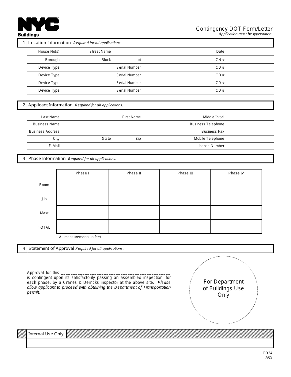 Form CD24 Contingency Dot Form / Letter - New York City, Page 1