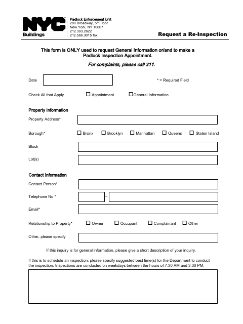 Form PE7 Request a Re-inspection - New York City