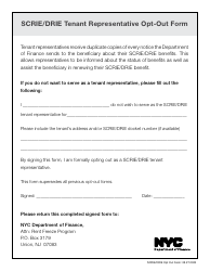 Document preview: Scrie/Drie Tenant Representative Opt-Out Form - New York City