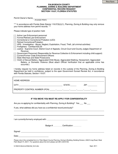 Confidential Record Request - Palm Beach County, Florida Download Pdf