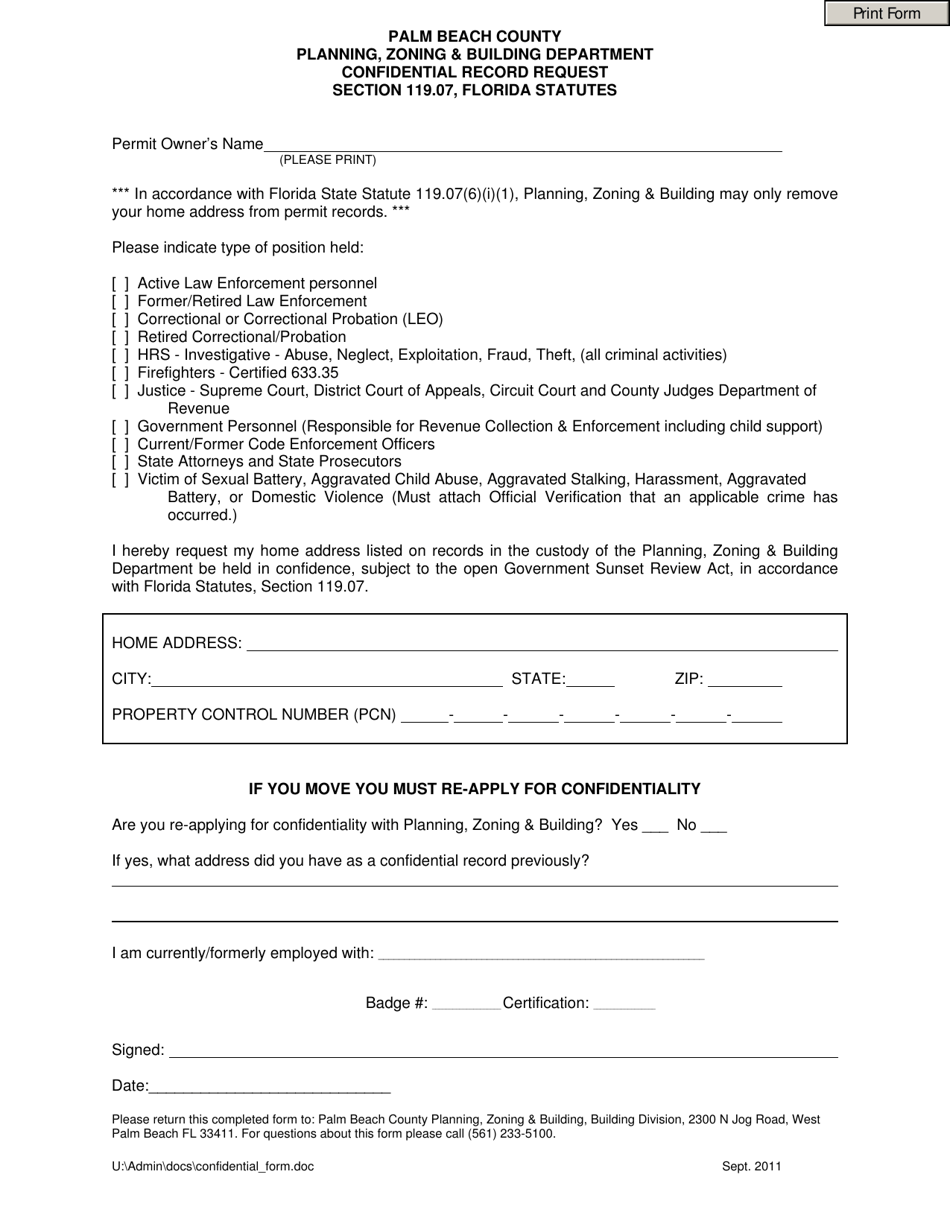 Confidential Record Request - Palm Beach County, Florida, Page 1