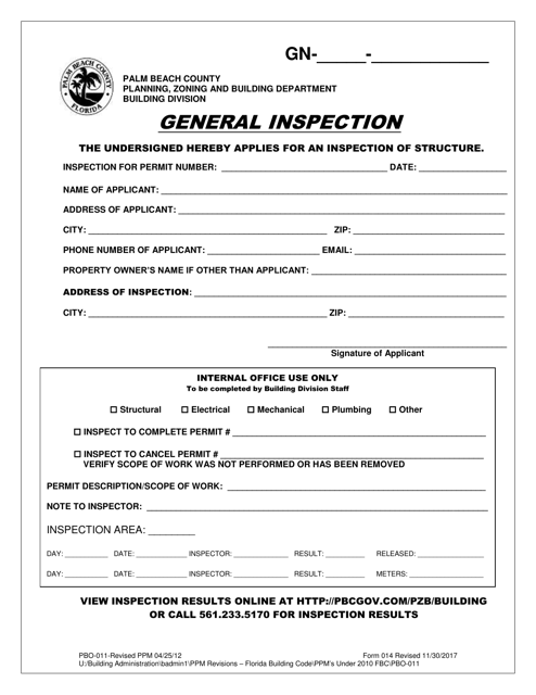 Form 014 General Inspection Form - Palm Beach County, Florida