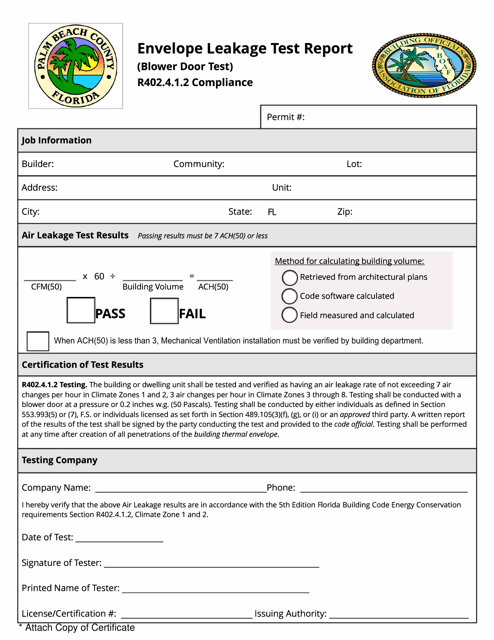 Envelope Leakage Test Report (Blower Door Test) - Palm Beach County, Florida Download Pdf