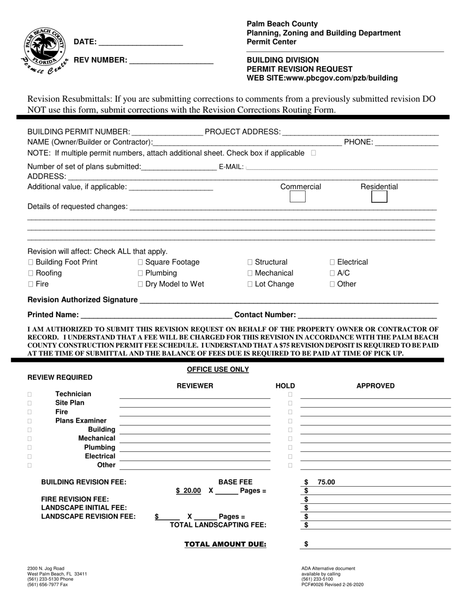 Palm Beach County, Florida Permit Revision Request - Fill Out, Sign ...