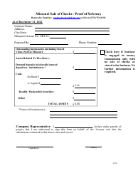 Document preview: Missouri Sale of Checks - Proof of Solvency - Missouri
