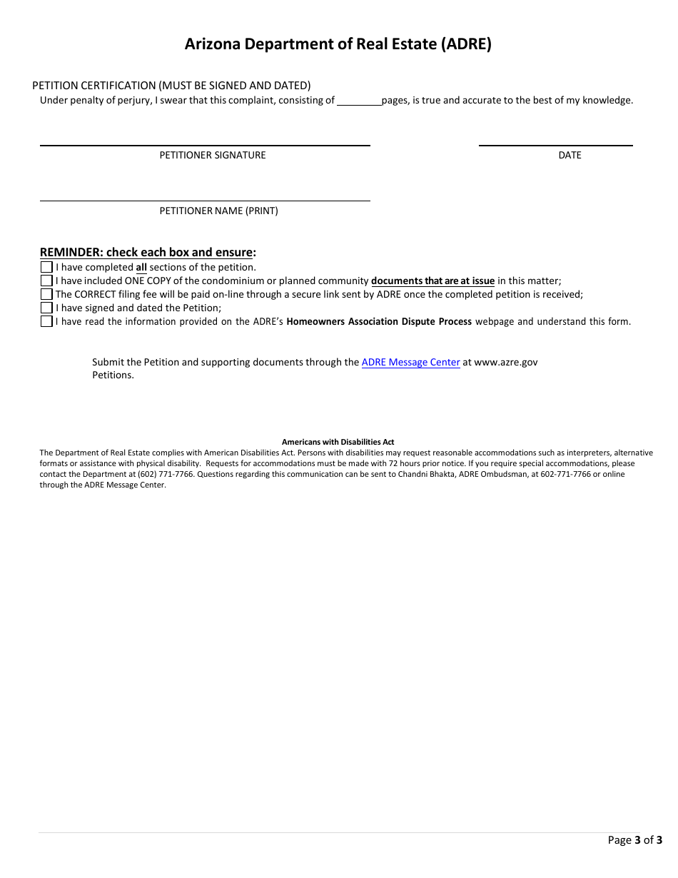 Homeowners Association (Hoa) Dispute Process Petition - Arizona, Page 7
