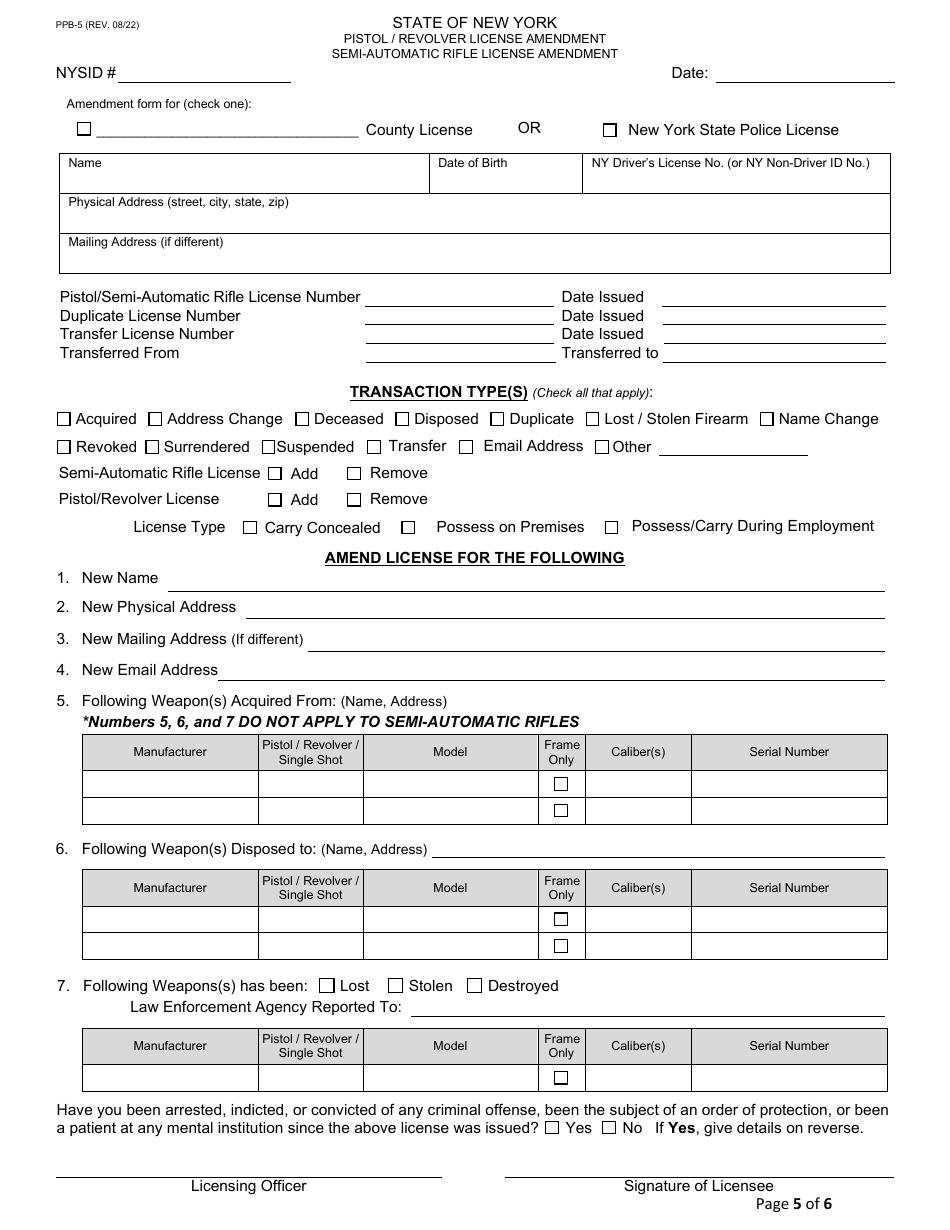 Form PPB-5 Download Fillable PDF or Fill Online Pistol/Revolver/Semi ...