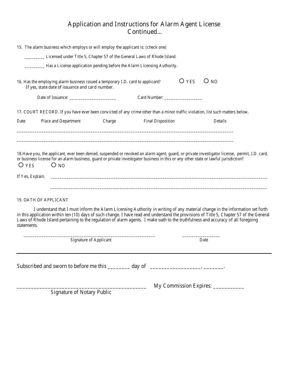 Application for Alarm Agent License - Rhode Island, Page 4