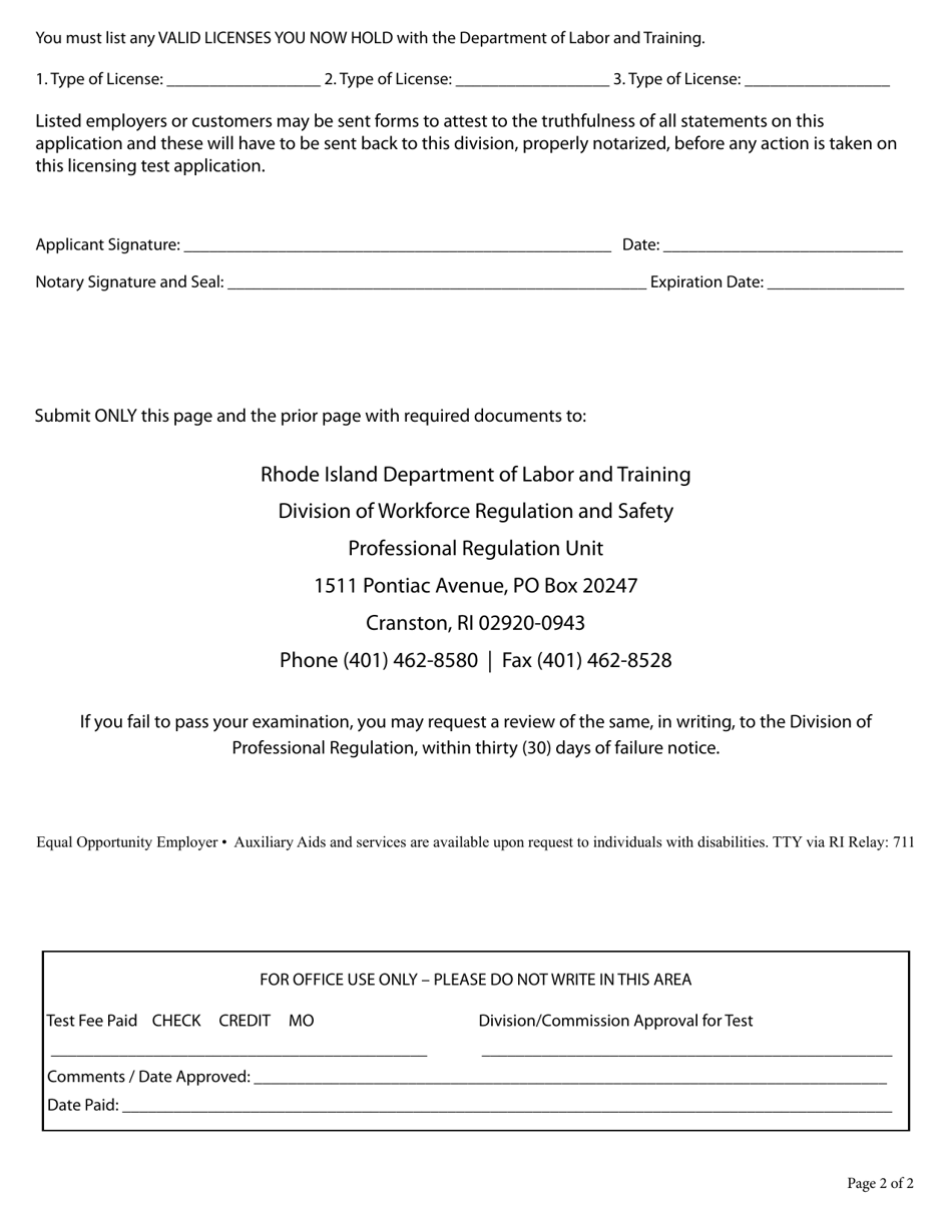 Electricians - Application for Examination and Apprenticeship - Rhode Island, Page 5