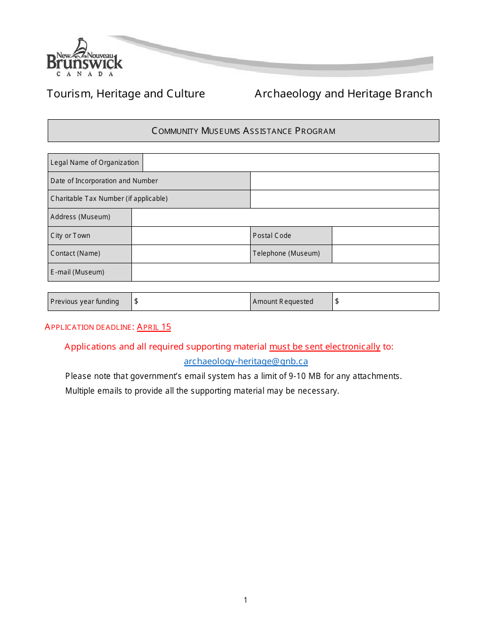 Community Museums Assistance Program Application - New Brunswick, Canada, Page 1