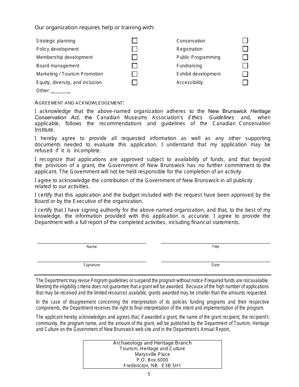 New Brunswick Canada Community Museums Assistance Program Application Fill Out Sign Online 3880