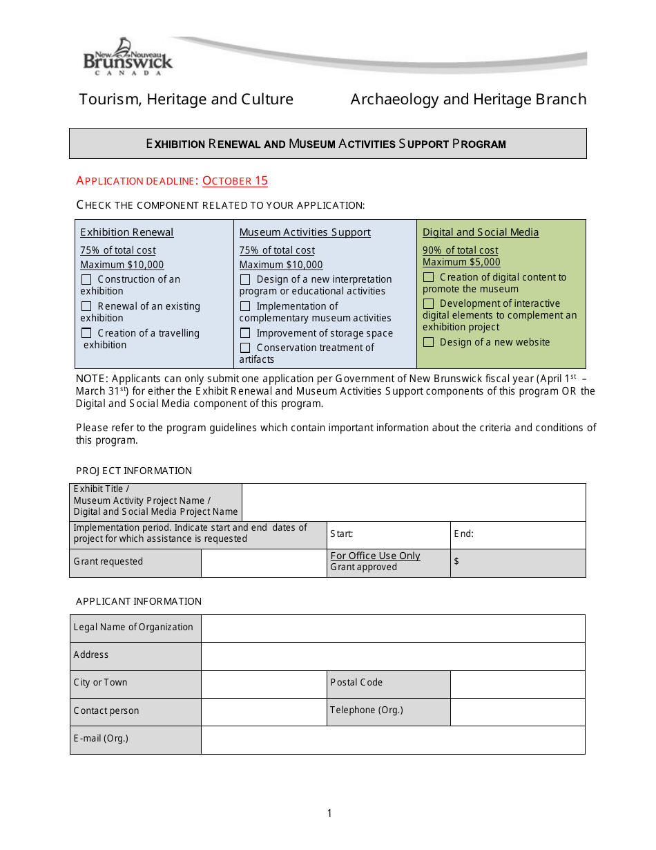 New Brunswick Canada Exhibition Renewal and Museum Activities Support ...