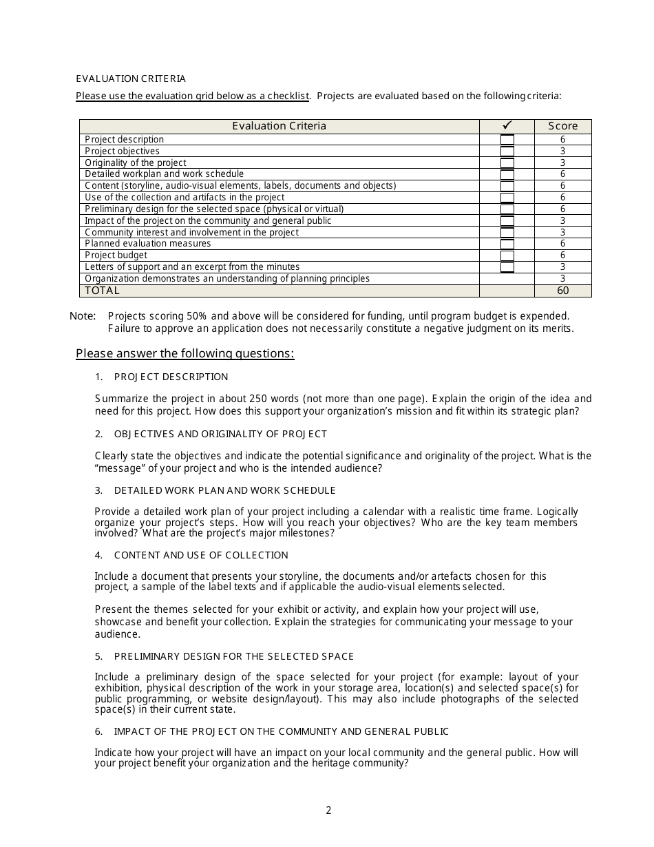 Exhibition Renewal and Museum Activities Support Program Application - New Brunswick, Canada, Page 2