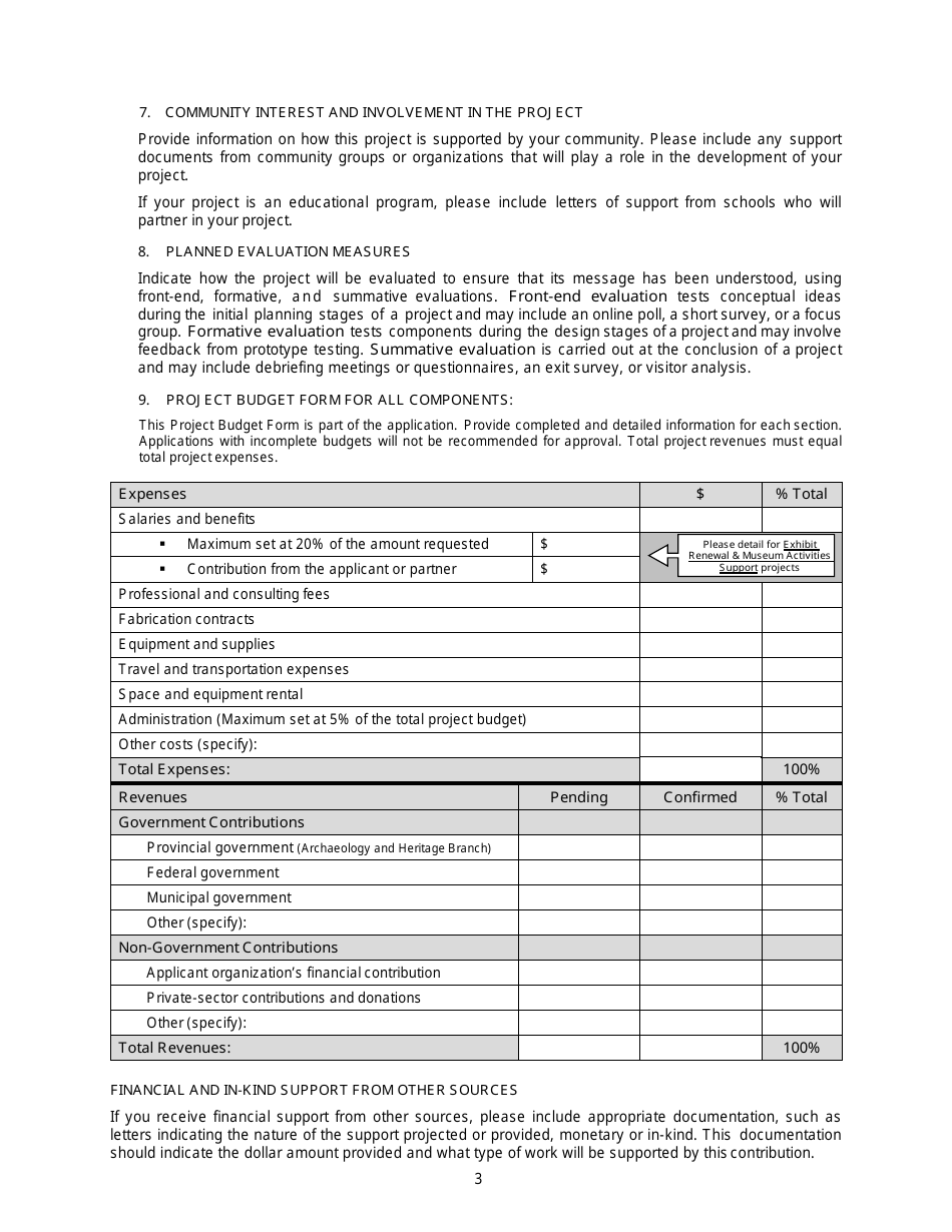 Exhibition Renewal and Museum Activities Support Program Application - New Brunswick, Canada, Page 3