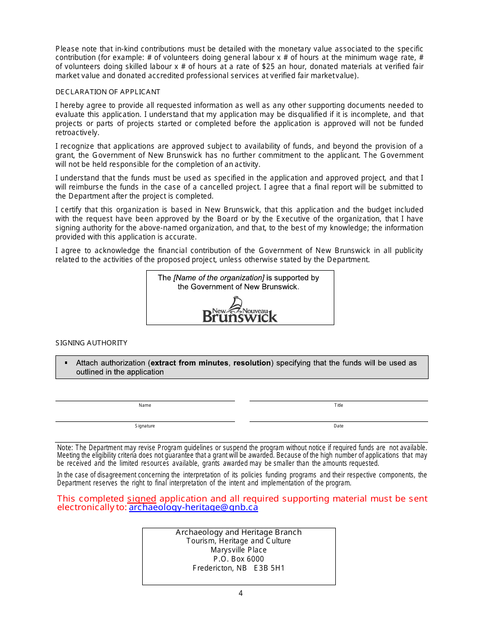 Exhibition Renewal and Museum Activities Support Program Application - New Brunswick, Canada, Page 4