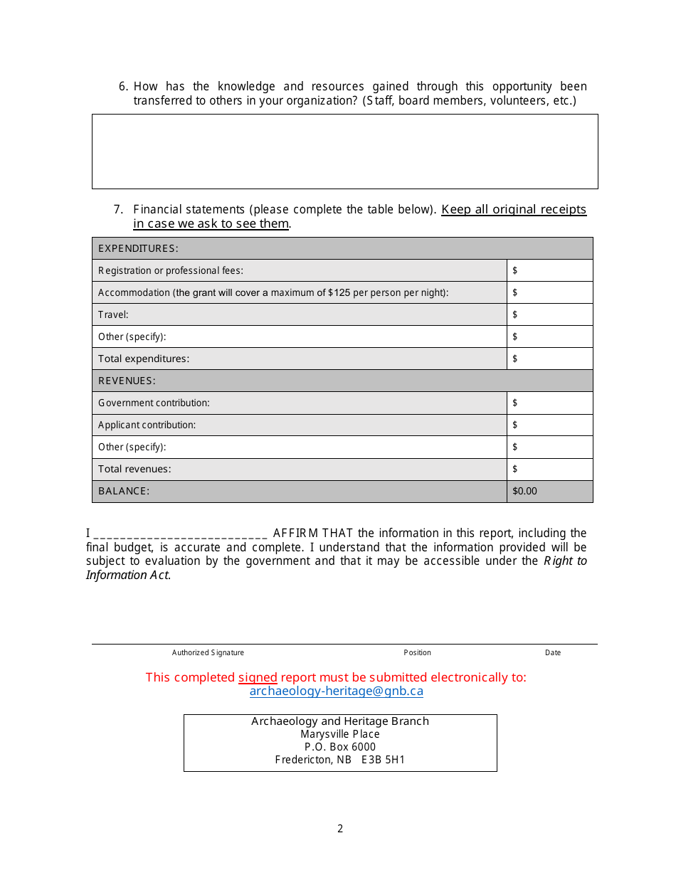 Museum - Professional and Organizational Development Grant Final Report - New Brunswick, Canada, Page 2