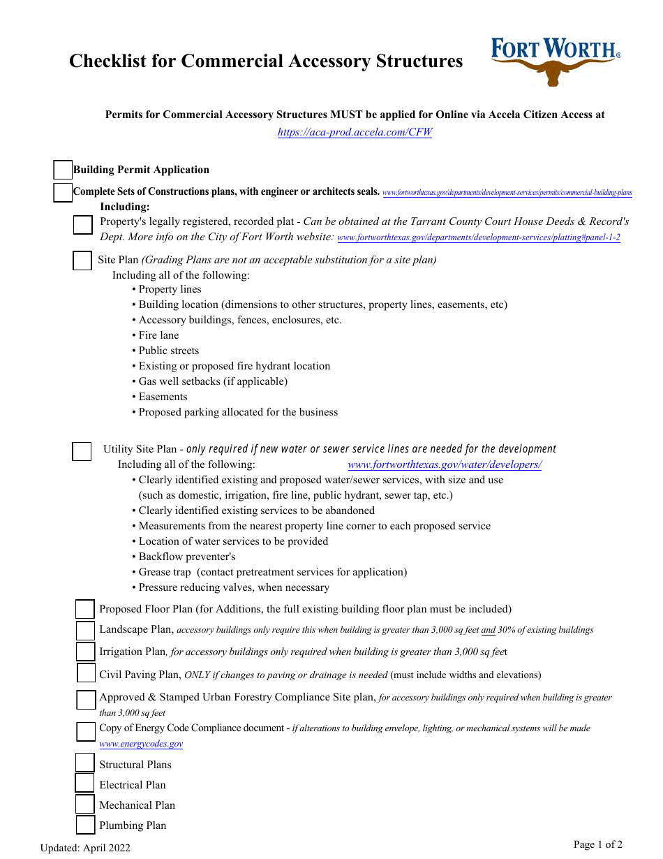 City of Fort Worth, Texas Building Permit Application Commercial