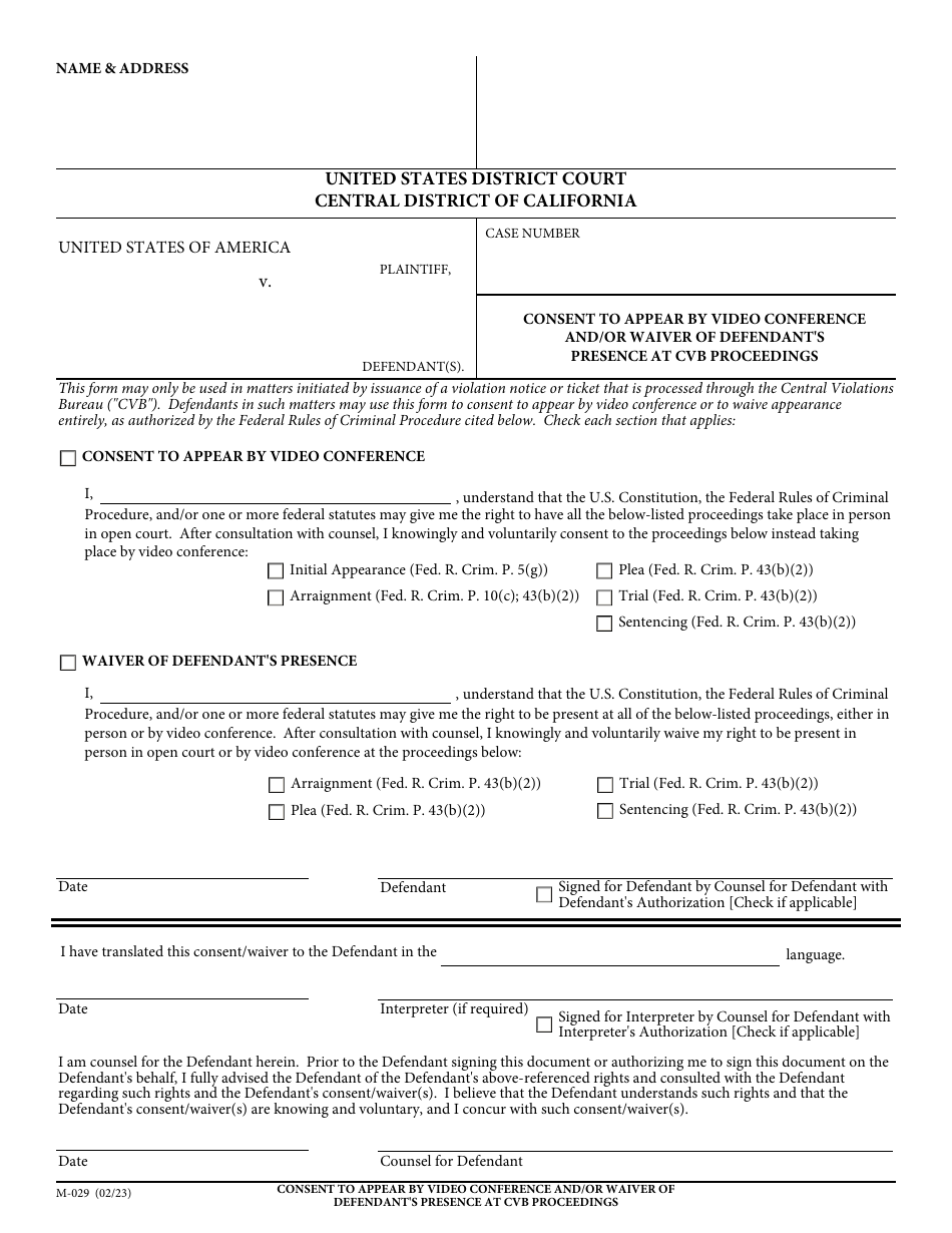 Form M-029 - Fill Out, Sign Online and Download Fillable PDF ...