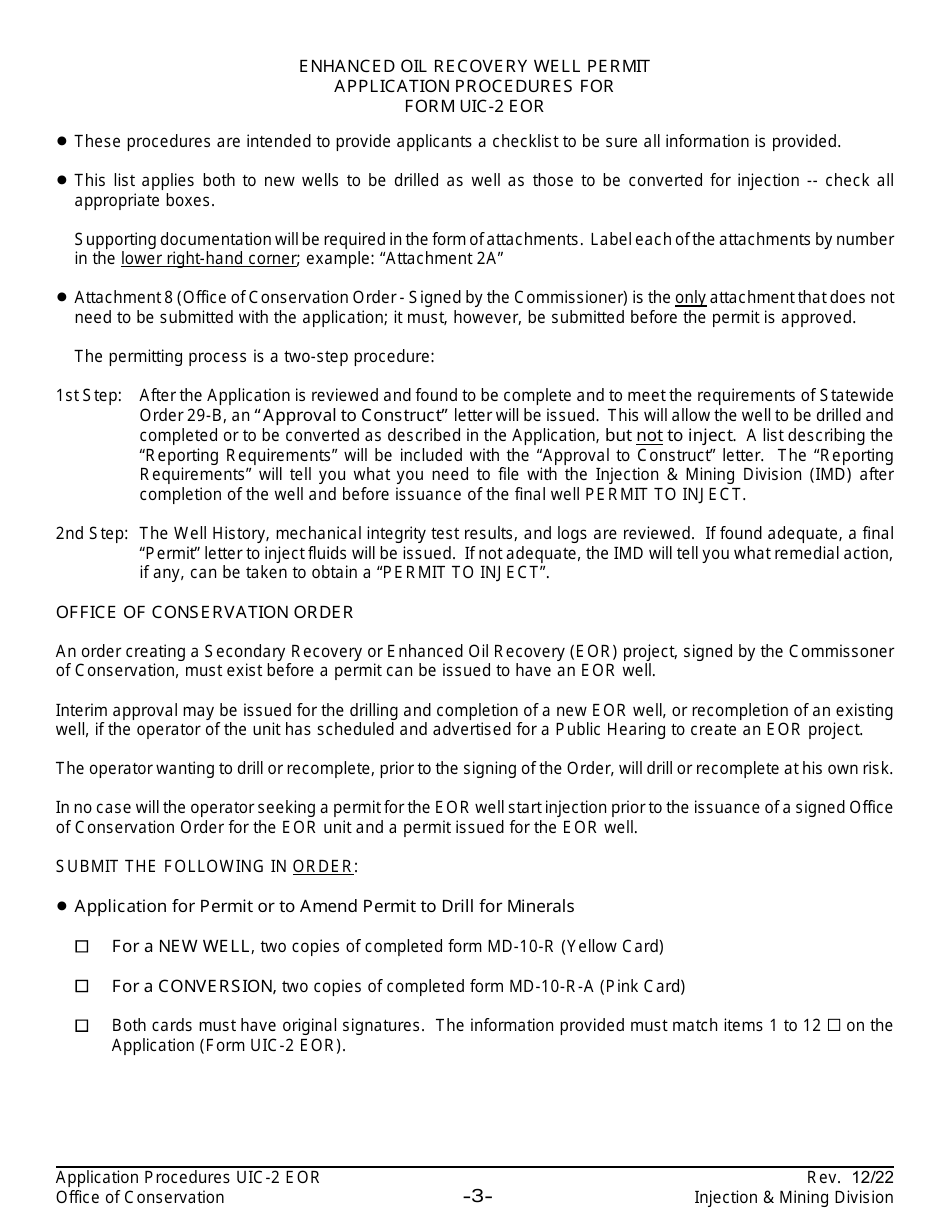 Form UIC-2 EOR Enhanced Oil Recovery Well Permit Application - Louisiana, Page 3