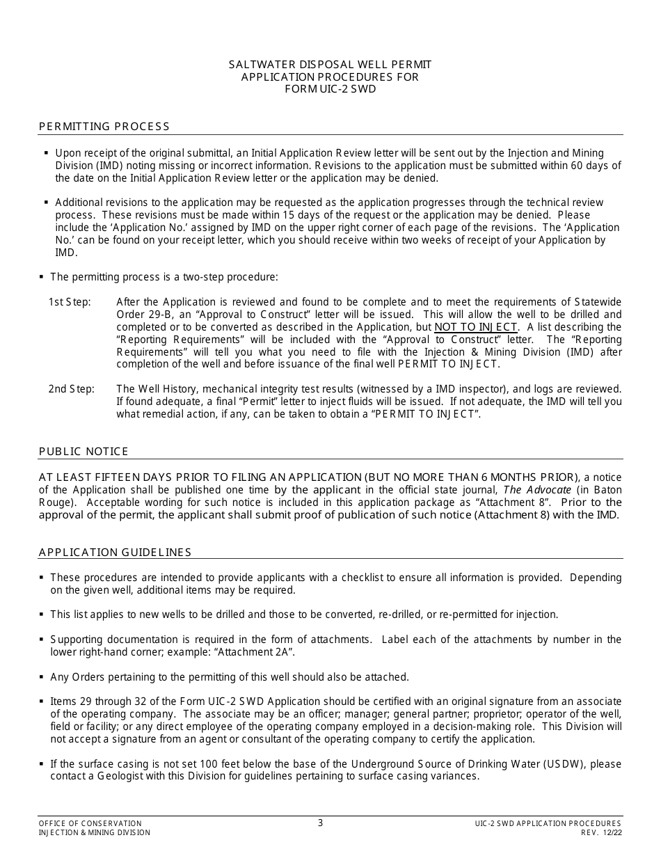 Form UIC-2 SWD Saltwater Disposal Well Permit Application - Louisiana, Page 3