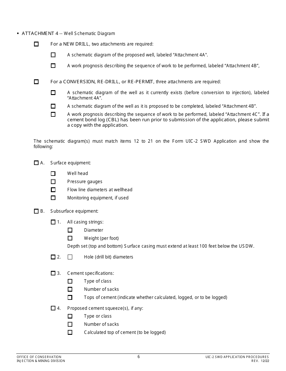 Form UIC-2 SWD Saltwater Disposal Well Permit Application - Louisiana, Page 6