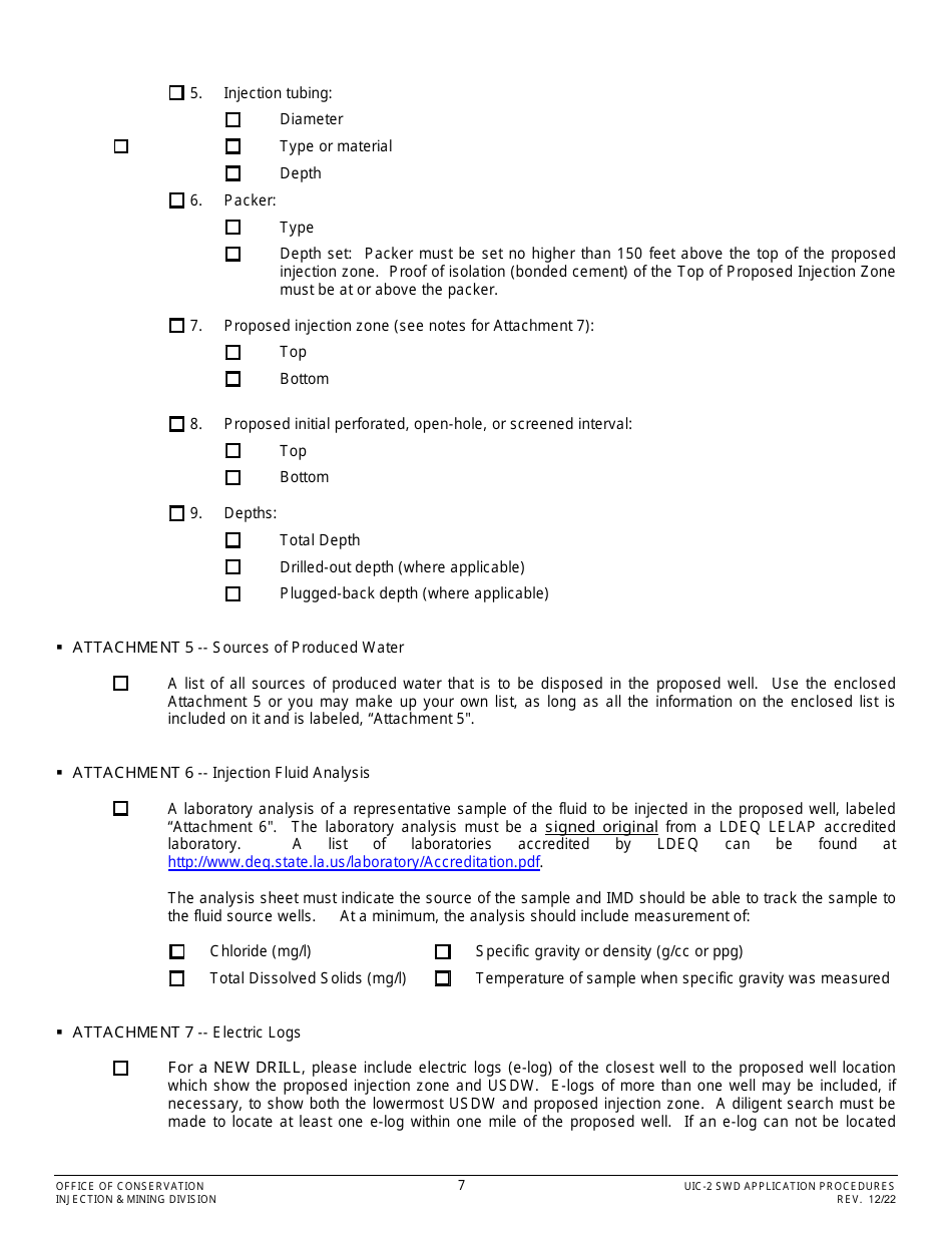 Form UIC-2 SWD Saltwater Disposal Well Permit Application - Louisiana, Page 7