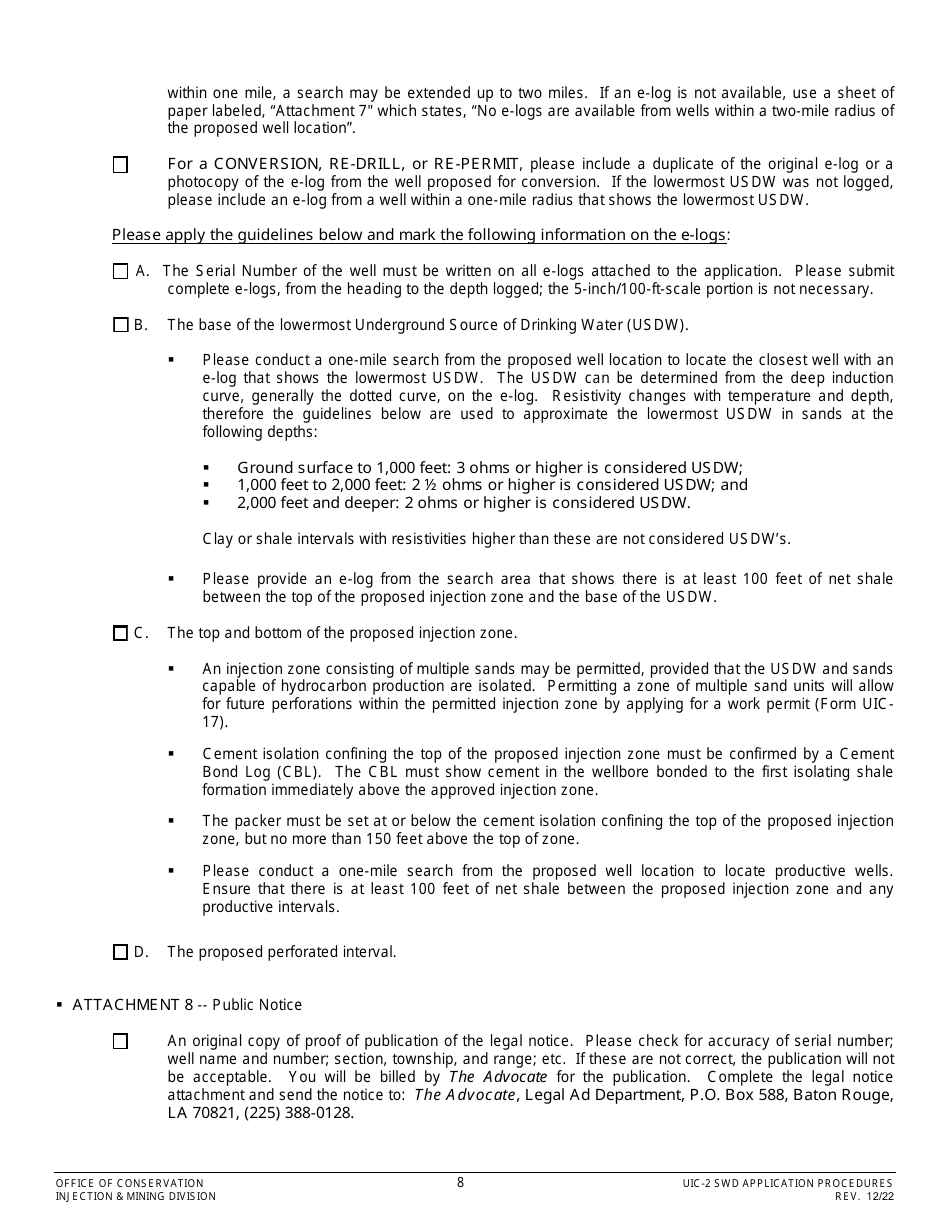 Form UIC-2 SWD Saltwater Disposal Well Permit Application - Louisiana, Page 8