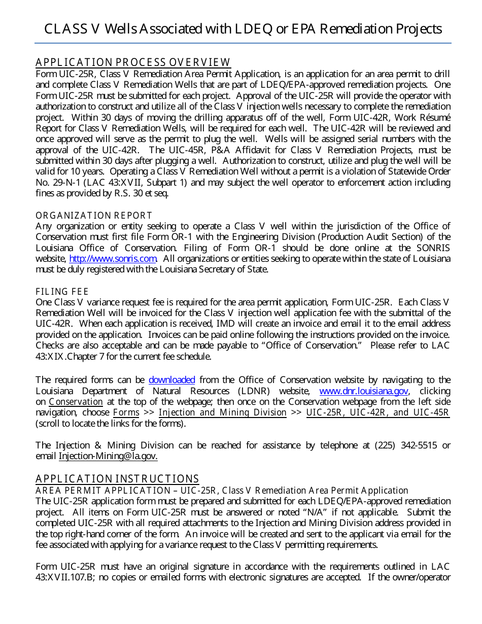 Form UIC-25R Class V Remediation Area Permit Application - Louisiana, Page 3